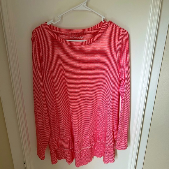Soft Surroundings Colette Tee Striped Peach Pink Long Sleeve Medium Tiered M - Picture 3 of 8